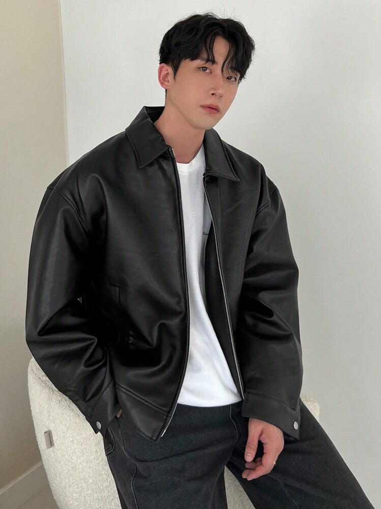 Black boxy leather jacket