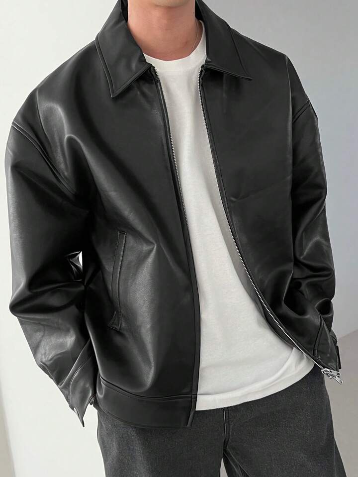 Black boxy leather jacket