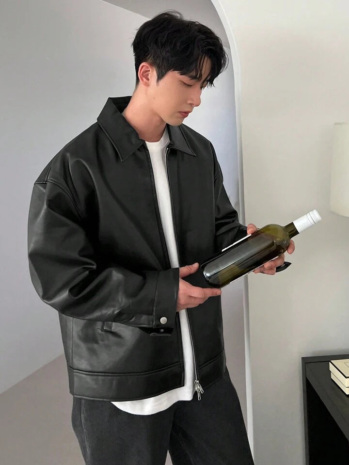 Black boxy leather jacket