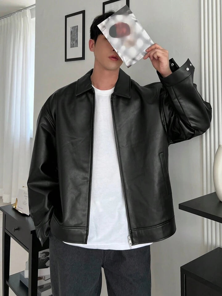 Black boxy leather jacket